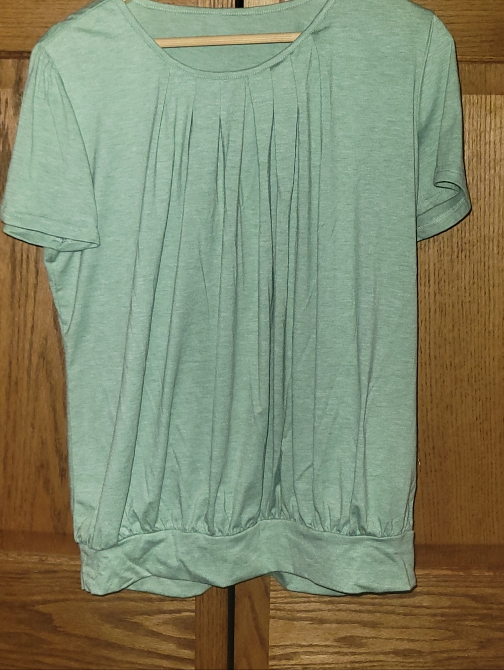 Women's Mint Green Pleated Short Sleeve Top